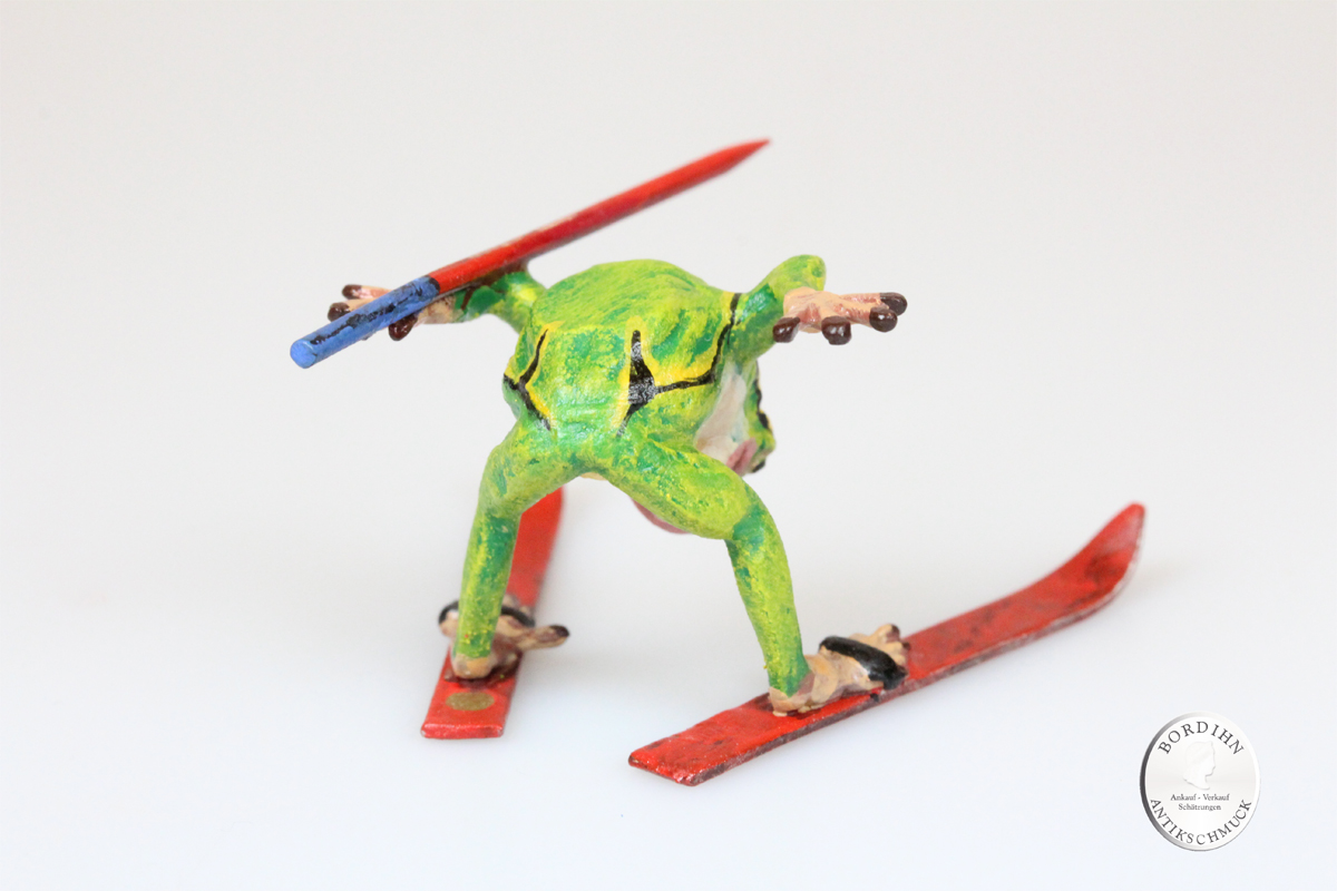 Wiener Bronze Frosch auf Ski Kunst Sammler Figur Fritz Bermann