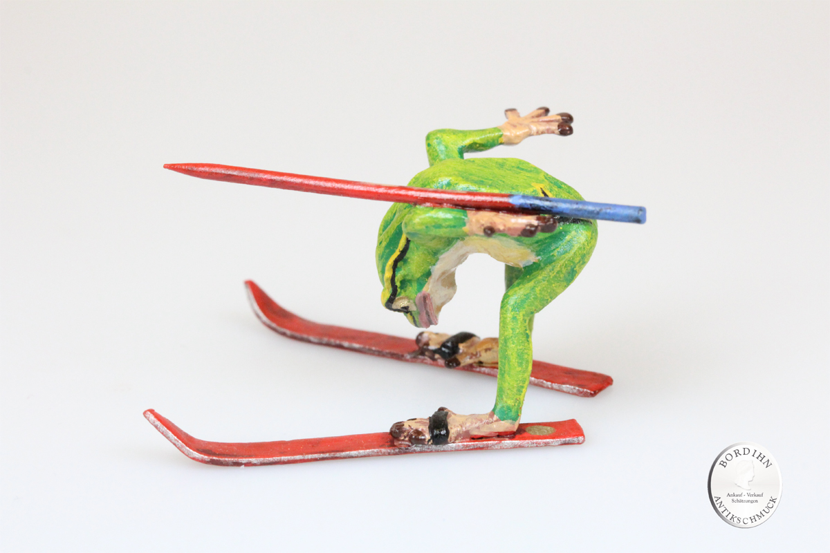Wiener Bronze Frosch auf Ski Kunst Sammler Figur Fritz Bermann