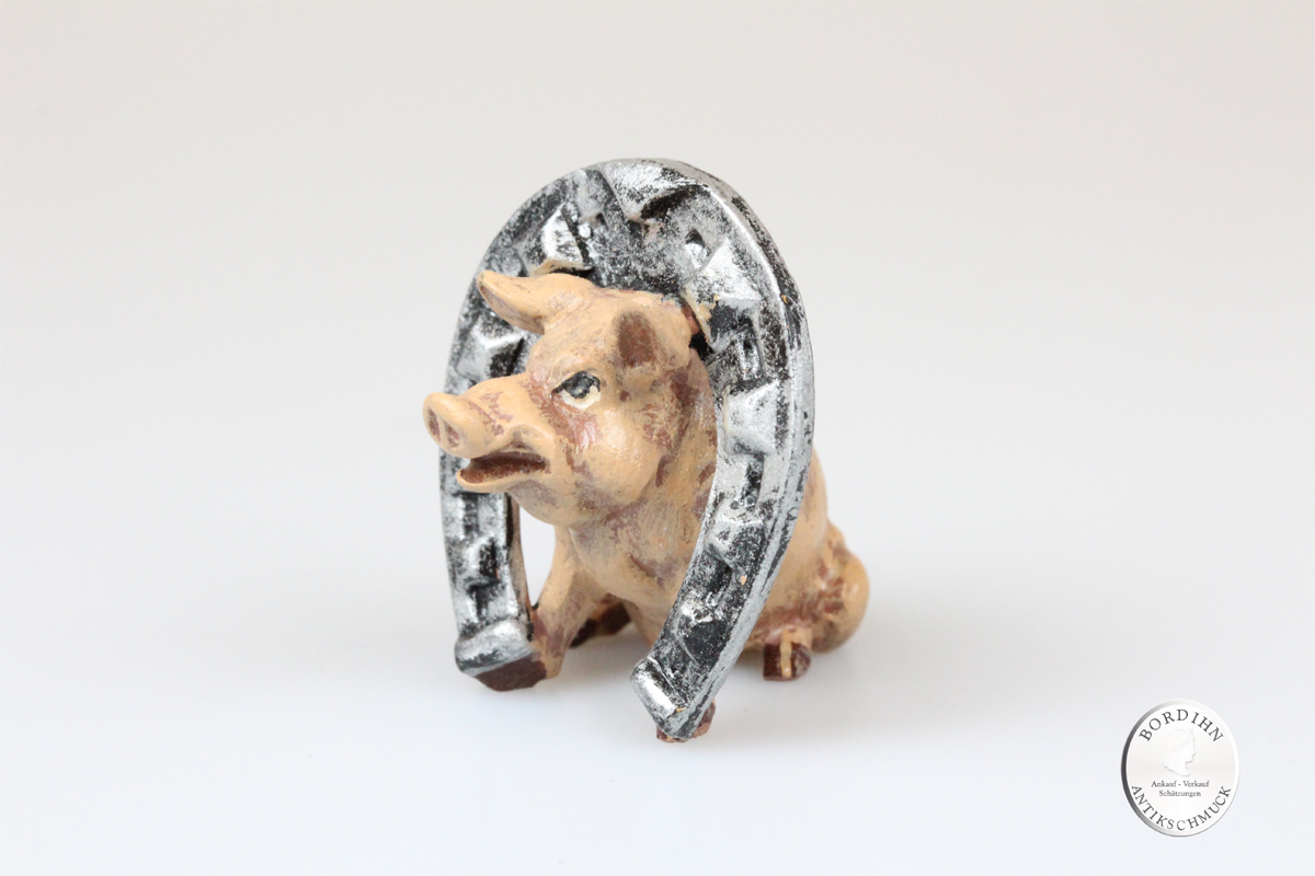 Wiener Bronze Schwein mit Hufeisen Kunst Sammler Figur Fritz Bermann